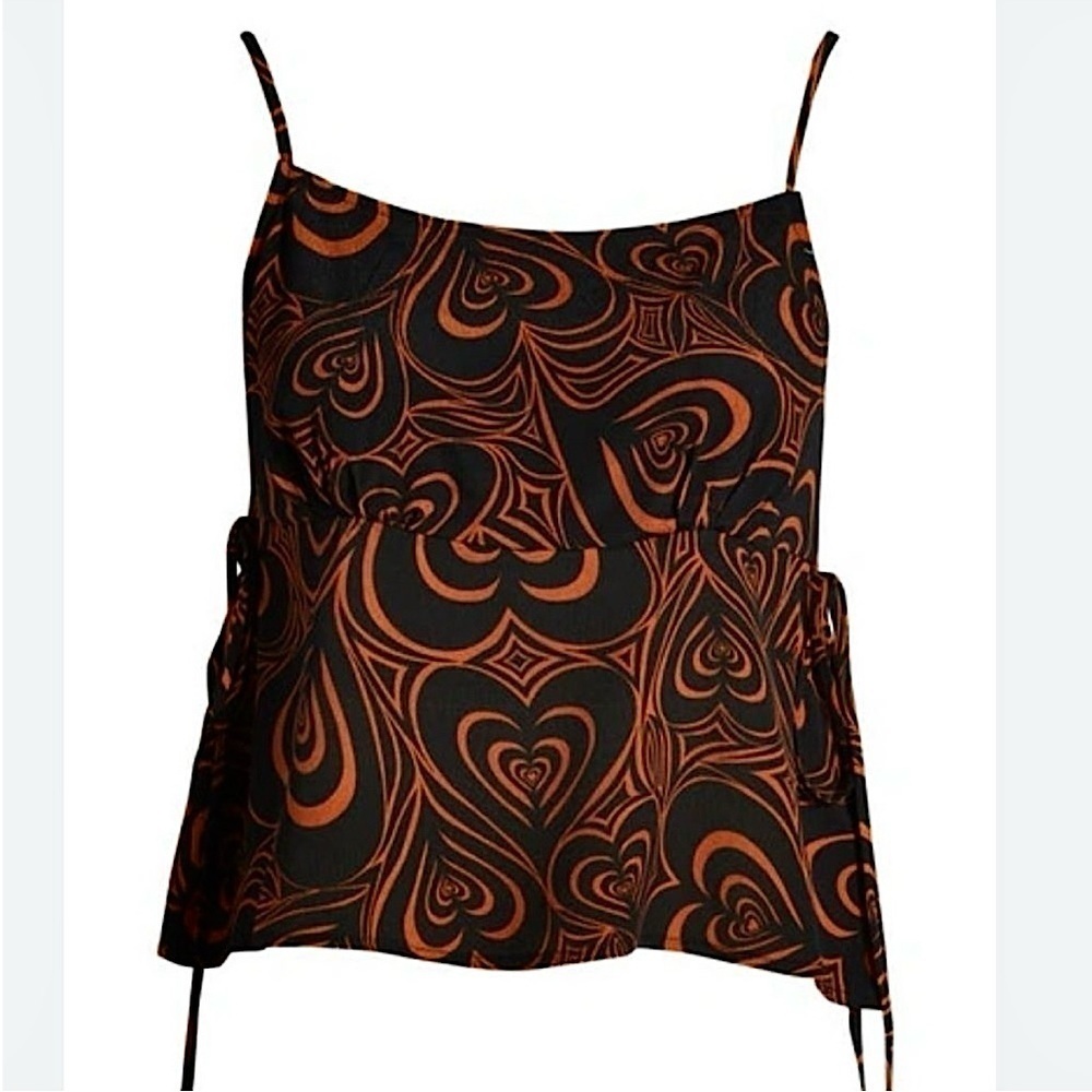 LISA SAYS GAH 90s Heart Print Sleeveless Side Tie Square Neck Babydoll Tank S - Picture 12 of 13